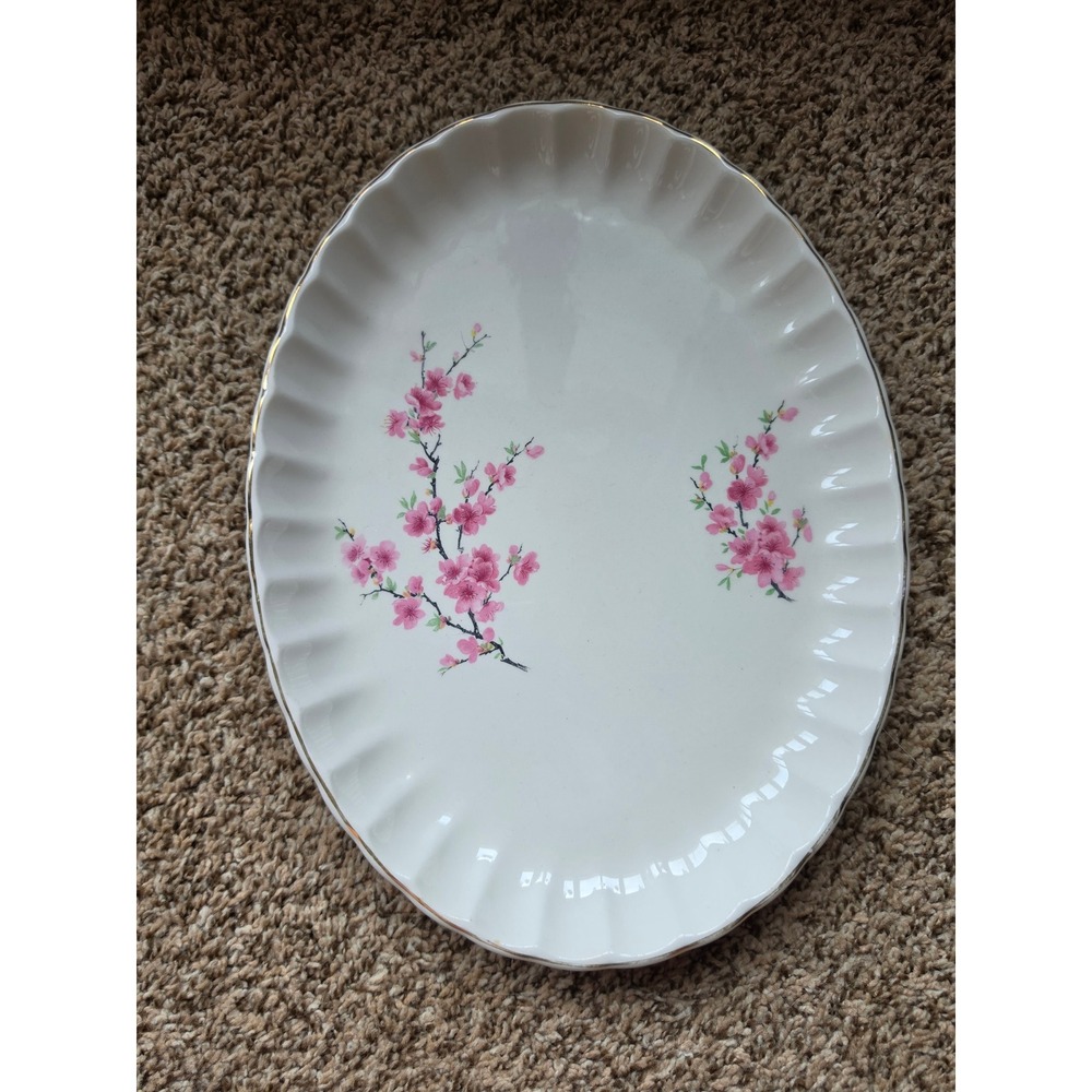 WS‎ George Bolero Oval Serving Platter Pink Cherry Blossom 22K Gold Trim Vintage